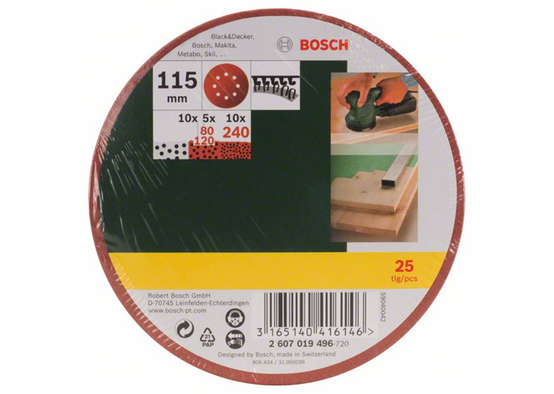 Schuurbladenset voor excenterschuurmachines, K80, 120, 240, 25st. Bosch 2607019496