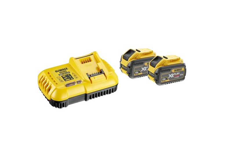 Set 2 accu's 9,0Ah en oplader 8A DeWalt FLEXVOLT DCB118X2