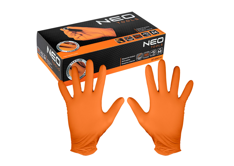 Handschoenen nitril, oranje, 50 stuks, maat M Neo 97-690-M